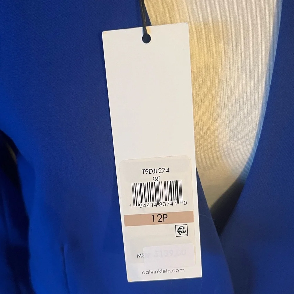 Calvin Klein Royal Blue Tailored Suit Jacket with Silver Bar Closure| Petite 12